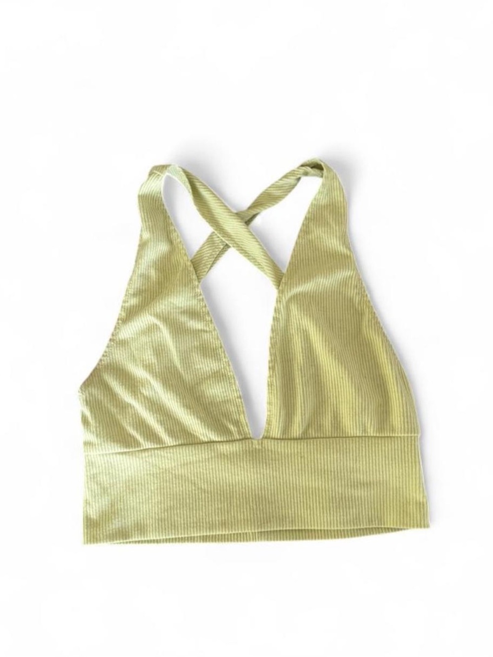 SHEIN Ribbed Crisscross V-Neck Bralette in Light green